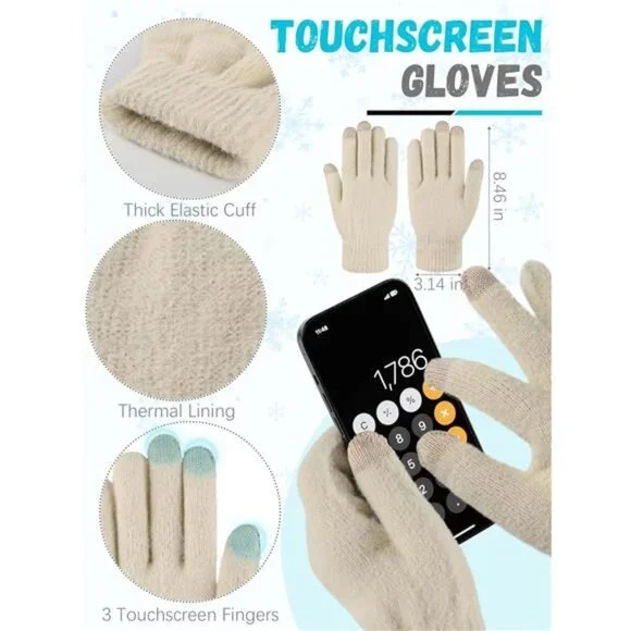 Winter Beanie Hat Scarf Gloves, Warm Fleece Knit Hat Long Scarf Neck Warmer - Picture 4 of 7